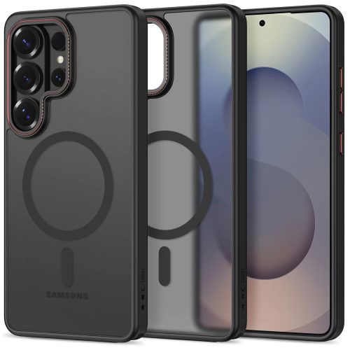 Tech-Protect Magcam Samsung Galaxy S26 Ultra hátlap tok, MagSafe, áttetsző-fekete (piros)