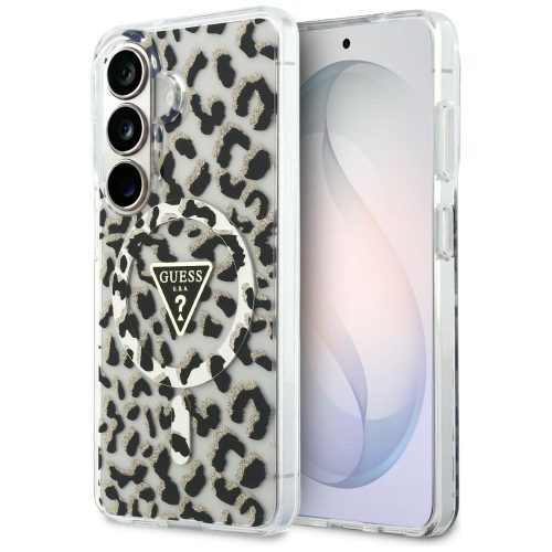 Guess IML Leopard Print Triangle Samsung Galaxy S26 mágneses tok, MagSafe, fekete