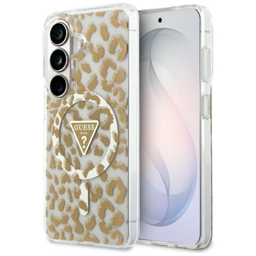 Guess IML Leopard Print Triangle Samsung Galaxy S26 mágneses tok, MagSafe, barna