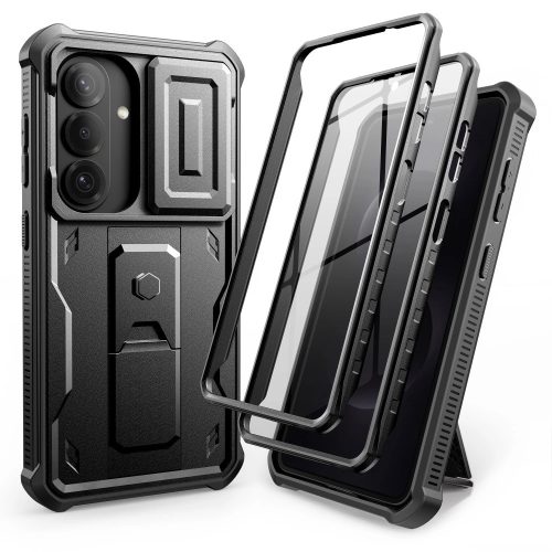 Tech-Protect Kevlar Cam+ Samsung Galaxy S26 tok kameravédelemmel, kitámasztóval, megerősített sarokkal, fekete