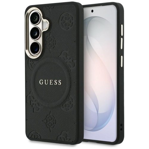 Guess Saffiano Peony Embossed Ring Samsung Galaxy S26 mágneses tok, MagSafe, fekete