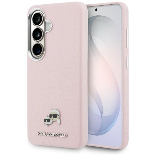 Karl Lagerfeld Saffiano KC Metal Logo Samsung Galaxy S26 mágneses tok, MagSafe, rózsaszín