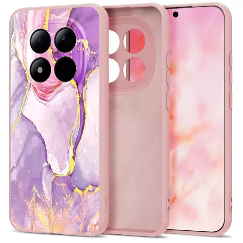 Tech-Protect Icon Xiaomi Redmi Note 15 Pro 5G szilikon tok mikroszálas béléssel, márvány minta, rózsaszín