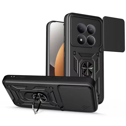 Tech-Protect Camshield Pro Xiaomi Redmi Note 15 Pro 5G strapabíró tok kameravédelemmel, kitámasztóval, fekete