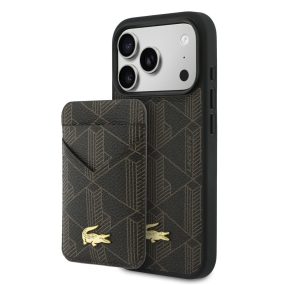   Lacoste PVC Blend Apple iPhone 17 Pro Max tok mágneses kártyatartóval, MagSafe, barna-arany