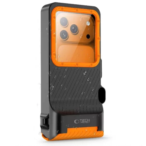 Tech-Protect IPX8 Pro univerzális vízálló telefon tok, fekete-narancs